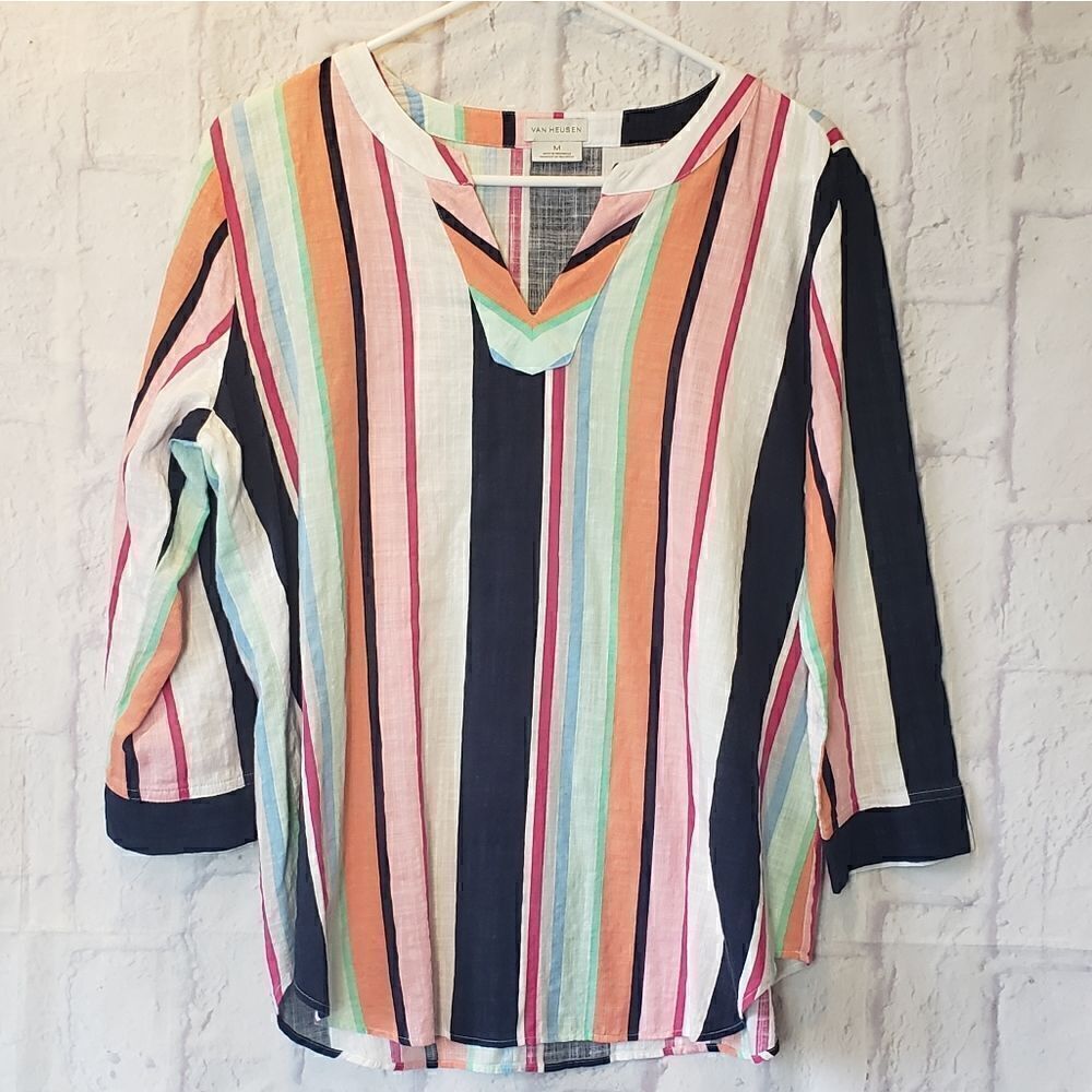 VAN HEUSEN Striped Lightweight V-neck Top